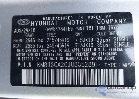 2018 Hyundai Tucson Limited from USA, damaged, VIN KM8J3CA20JU835289